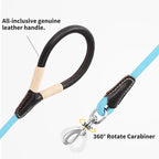 Mile High Life Dog Leash with Genuine Leather Handle, 4/5/6 FT | Comfortable Leather Grip Rope Leash, Heavy Duty 360° Swivel Metal Clasp, for Small Medium & Large Dogs (Blue Black, 48 Inch)