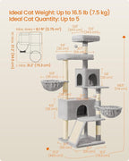 Feandrea Cat Tree, 68.5-Inch Tall Cat Tower, Multi-Level Plush Condo with Large Perch, Scratching Posts, Double Caves, Dove Gray UPCT006G01
