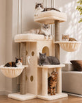 Heybly Cat Tree with Reinforced Big Base, 41.3 in Sturdy Cat Tower HCT075MJ | Indoor Cat Furniture Featuring 2 Roomy Platforms, Double Condos, 2 Cozy Baskets, Full Sisal Scratching Posts, Beige
