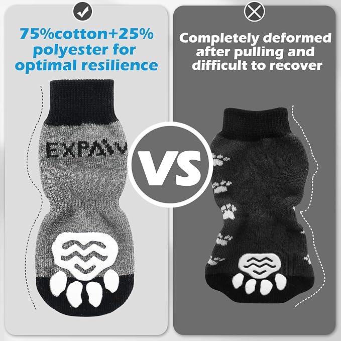 EXPAWLORER 6PCS Anti-Slip Dog Socks to Prevent Licking Paws,Dog Shoes for Hot Pavement,Best Paw Protector Traction Control on Hardwood Floor,Dog Booties for Puppy Small Medium Large Senior Dogs
