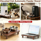 SZEE Cat Food Stand, Elevated Cat Feeder Stand for Automatic Feeder & Bowls | Lifted Cat Food Table Station, Raises Feeder/Bowl by 2 3/8", Relieves Spine and Joints Noticeably on Pets - Solid Walnut Wood