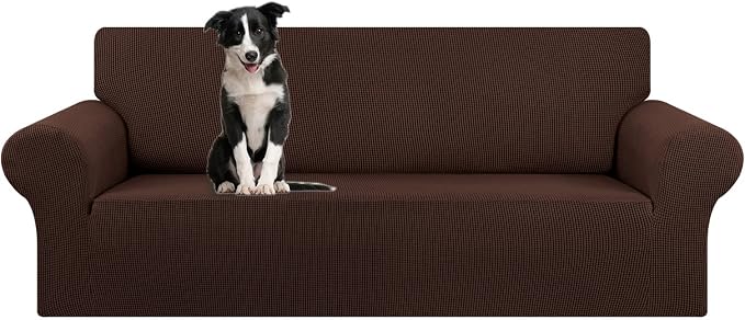 Stretch Oversized Couch Covers for Sofa Slipcover,Chocolate | 1-Piece Washable Sofa Cover (94"-110") 4-Seater Furniture Protector, Soft Jacquard Non-Slip Elastic Bottom for Dogs & Kids