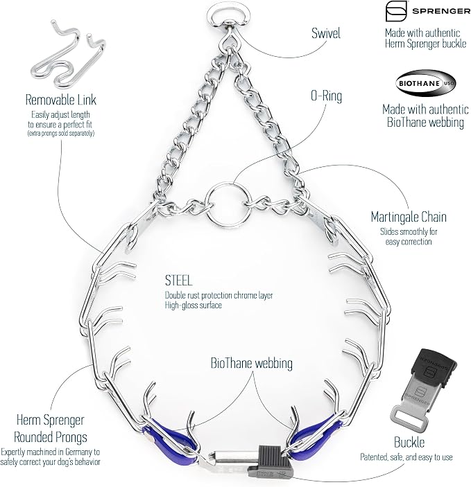 Herm Sprenger Chrome Plated Steel Dog Collar with Quick Release ClicLock Buckle and Biothane Insert Training Collar for Dogs Made in Germany (Blueberry Royal, 22in x 3.0mm(Neck Size up to 18-19in))