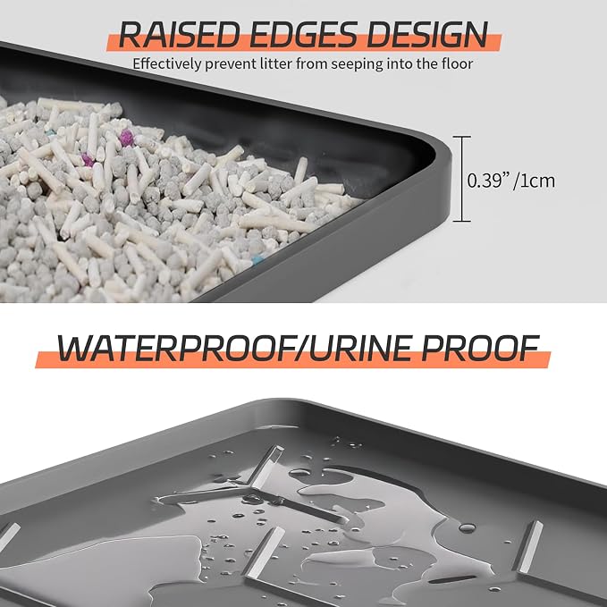 Bulkniu Silicone Cat Litter Mat, 24"x16", Raised Edge Waterproof, Dark Grey | Litter Trapping & Recycling, Easy to Clean, Non-Slip, Durable Safe & Odorless, Paw Friendly