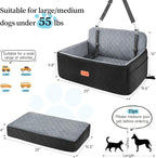 HEGGCOOE Dog Car Seat for Medium/Large Dogs, Pet Booster Seat for Up to 55 lbs or 2 Small Dogs, Detachable & Washable Dog Car Bed for Backseat with 2 Safety Leashes (Black/Grey)