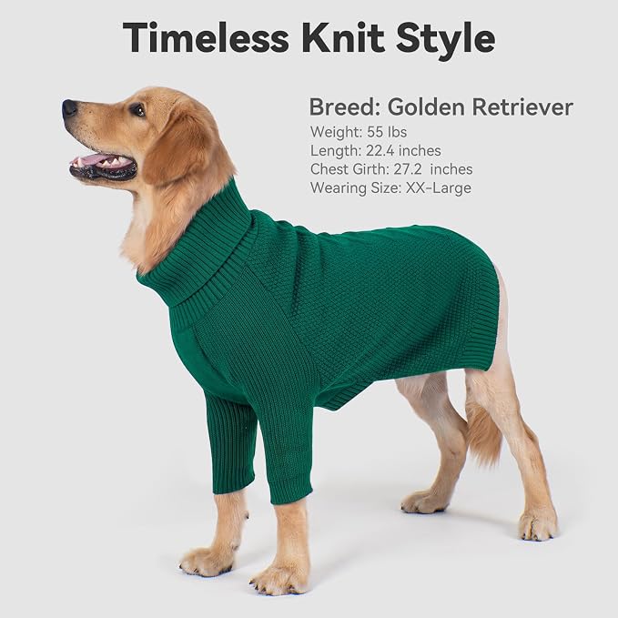 cyeollo Dog Sweater Long Sleeve Knitted Turtleneck Pullover Warm Clothes | Ultra Soft Warm Knit, Full Coverage, 4-Way Stretch for Easy Movement, Easy On & Off, Winter Daily Wear for Small Dogs