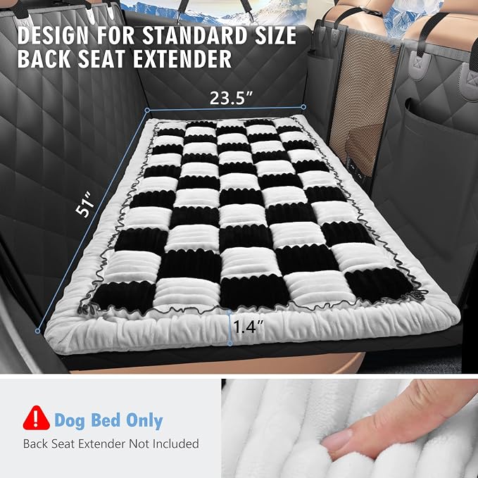 Backseat Dog Bed Non-Slip, Dog Bed for Car Back Seat Soft and Comfortable, Back Seat Pet Bed Mat for Travel, Pet Car Blanket for Backseat Extender and Seat Covers Checkered (51”X 23.5”)