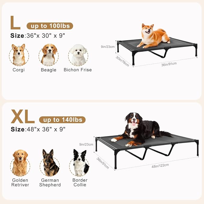 petizer XL Elevated Dog Beds for Large Dogs 48x36x9'', Hold up to 140lbs, Breathable Off-the-Ground Dog Cots, Anti-Sag Raised Dog Bed with Center Bars, Indoor & Outdoor, Blue