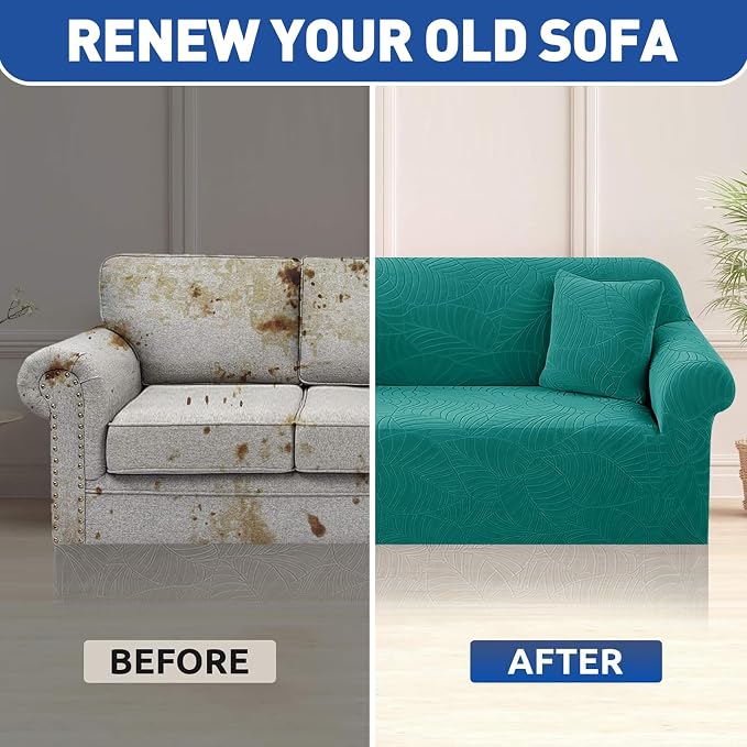 YEMYHOM Couch Cover Latest Jacquard Design High Stretch Sofa Chair Covers for Living Room, Pet Proof Armchair Slipcover Non Slip Elastic Furniture Protector (Small, Begonia Leaf Blackish Green)