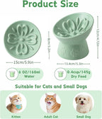 TRUVIC Ceramic Slow Feeder Cat Bowl, 15° Tilted Elevated Cat Slow Eating Bowl for Neck Protection, Anti Vomiting Dog Slow Feeder, Whisker Friendly & No Black Chin for Cats and Small Dogs, Green