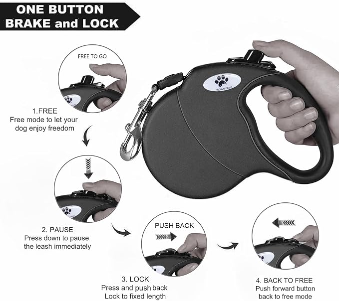 16 ft Retractable Dog Leash for Large Dogs up to 110 lbs,Tangle-Free Nylon Tape,Black L