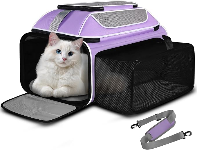 Petskd Top and Side Expandable Pet Carrier Airline Approved, Purple | 19"L x 13"W x 9"H, for Southwest Allegiant Airlines, Lockable Safety Zippers and Anti-Scratch Mesh, Pets Under 12 lbs