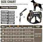 Tactical Dog Harness and Leash Set Medium Sized Dog+10 Dog Patches | Adjustable No Pull Service Animal Dog Vest with Dog Seat Belt,Padded Handles,Reflective Easy Walk for Training Hiking Black M