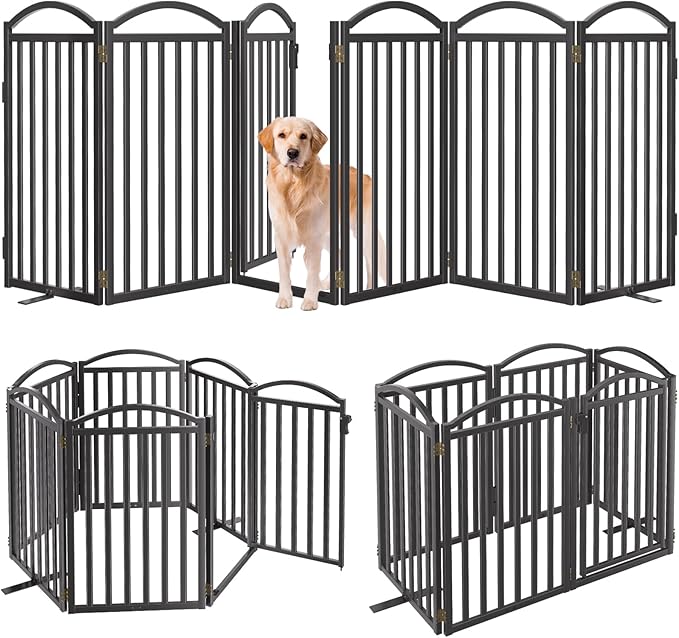 Malier Metal Freestanding Dog Gates, Outdoor Indoor Dog Fences, Extra Wide Foldable Puppy Gate for Stairs, Hallways, Yard
