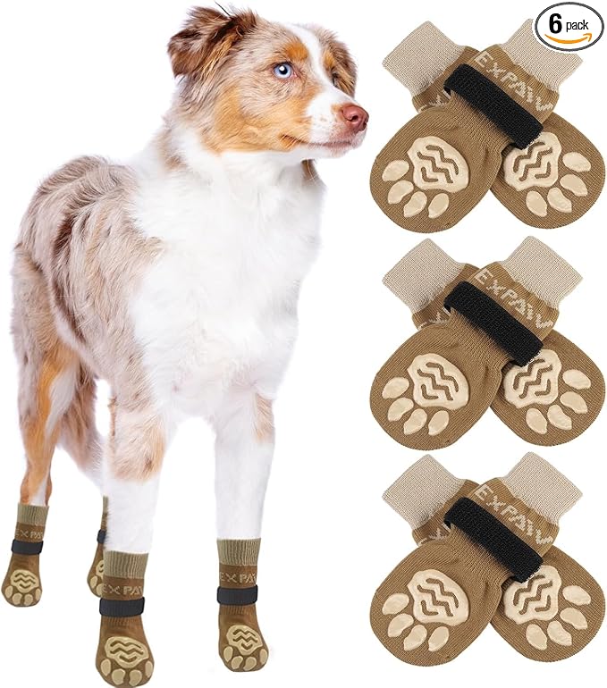 EXPAWLORER 6PCS Anti-Slip Dog Socks to Prevent Licking Paws,Dog Shoes for Hot Pavement,Best Paw Protector Traction Control on Hardwood Floor,Dog Booties for Puppy Small Medium Large Senior Dogs