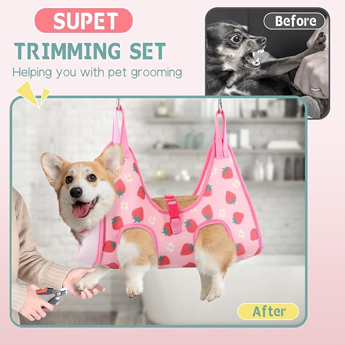 Supet Cat Grooming Hammock, Dog Hanging Harness for Nail Trimming Doorframe, Pet Holder Restraint for Clipping Nails, Pet Hoist Sling for Cutting Nails, Ear & Eye Cleaning, Medicine at Home (XS)
