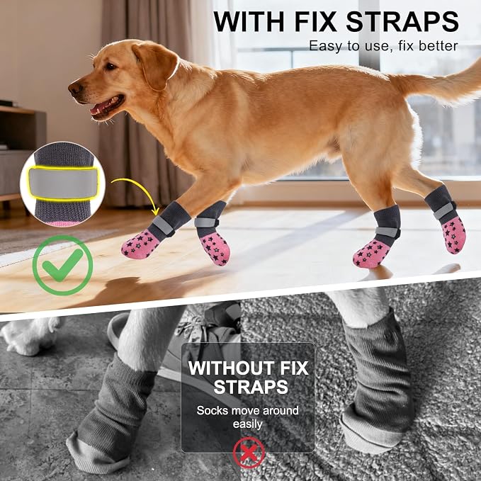 BEAUTYZOO Anti Slip Dog Socks to Prevent Licking Paws, Dog Shoes for Hot Pavement, Grip Socks for Dogs on Hardwood Floors, Dog Booties Alternative, Reflective&Washable Paw Protection for Senior Dogs