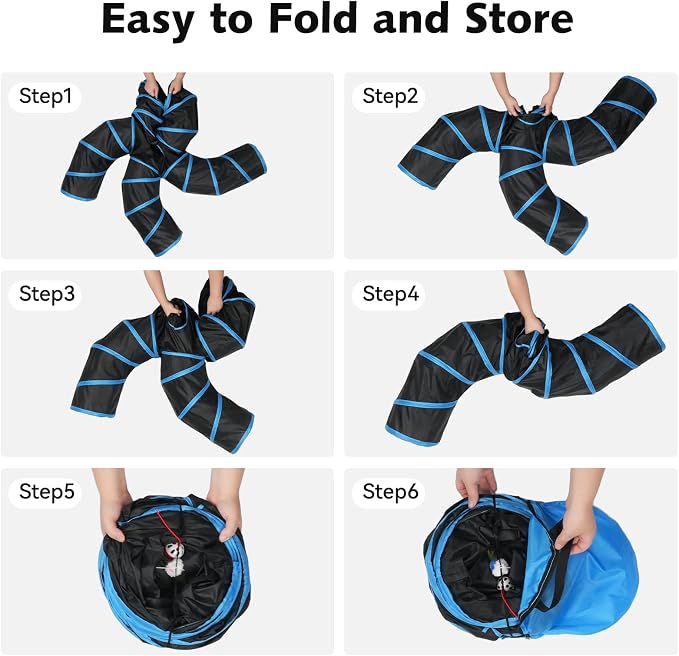 Joytale Cat Tunnel for Multiple Cats, 5-Way Indoor Tube Toy to Chase & Hide | Bell ball & Toy Mouse Included; Peekaboo Hole; Pops Open & Folds Into Zip Bag; Fits Cats to ~12 lb; Kittens & Rabbits Too