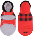 HDE Dog Puffer Jacket Fleece Lined Warm Dog Parka Winter Coat with Harness Hole Buffalo Plaid - XL