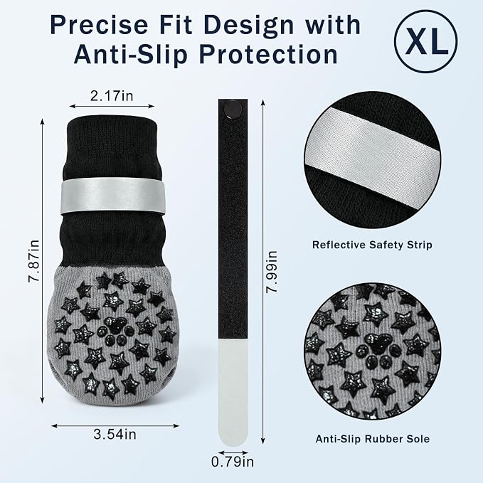 Anti Slip Dog Socks to Prevent Licking Paws Reflective Safety Dog Shoes for Hot Pavement Winter Dogs Boots & Paw Protectors with Grippers for Hardwood Floors Small Medium Large Dogs (Star, XL)