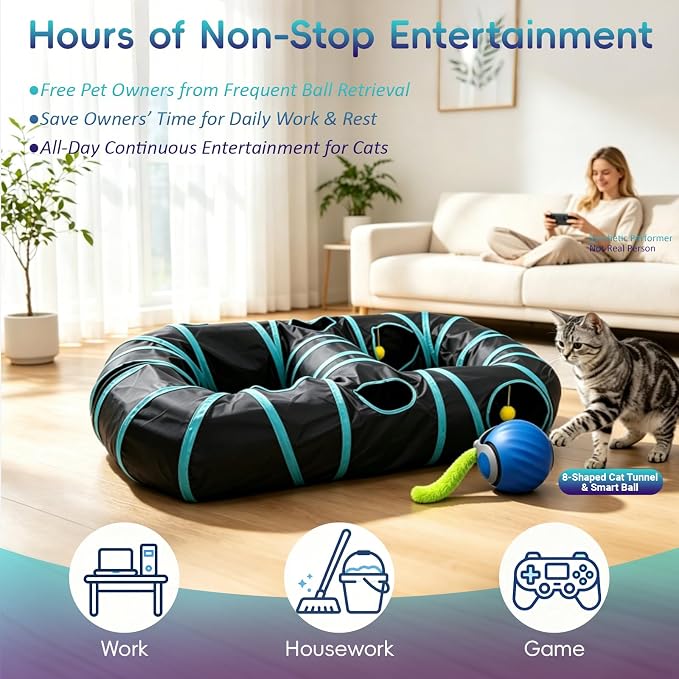 Automatic Cat Toy, Motion Activated Interactive Cat Toy Ball with Cat Tunnel, Hide and Seek Puzzle Game for Indoor Cats Kittens, Interactive Cat Toy to Relieve Boredom