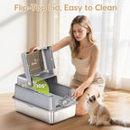 L7 Pro-Stainless Steel Litter Box with Lid Enclosed Odor Control | Extra Large Enclosed Metal Cat Box for Kitty&Big Cats, Odor Control, High Sided Anti-Leak with Scoop & Mat, Grey