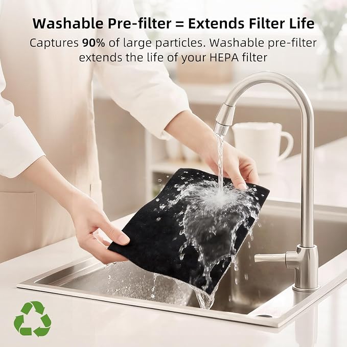 uahpet Pet Air Purifier for Home, Reduce Pet Hair, Dander, Odors, Dust, Smoke for Large Rooms up to 2100 Ft², Air Cleaner with H13 HEPA, Washable Pre-Filter & Air Quality Monitor, White+Gray