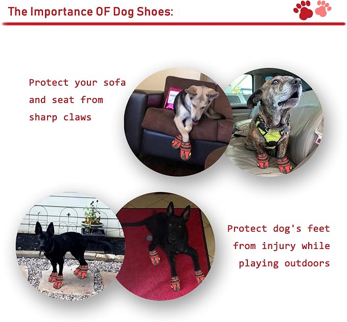 XSY&G Dog Boots,Waterproof Dog Shoes,Dog Booties with Reflective Strips Rugged Anti-Slip Sole and Skid-Proof,Outdoor Dog Shoes for Medium Large Dogs 4Pcs Red-Size 8