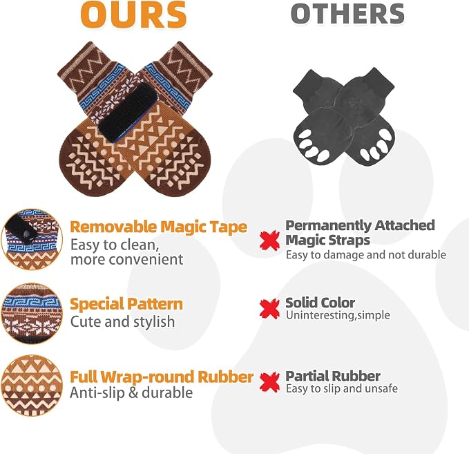 KOOLTAIL Dog Socks to Prevent Licking Paws for Hardwood Floors Anti Slip,Warm Winter Pet Boots&Paw Protector with Grippers,Double Sides Puppy Shoes Booties for Small Medium Large Senior Dogs XL