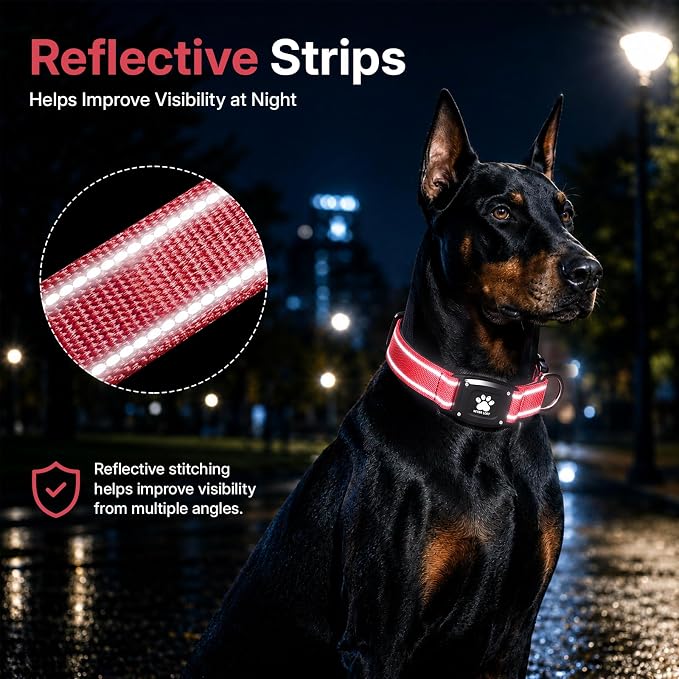 GPS Dog Collar Tracker 2-in-1,Reflective Waterproof Pet Collar,iOS-Only,No Monthly Fees,Unlimited Range,Dog Tracking Collar Pet Tracker,for Small Medium Large Dogs(L (16.5"-23.5"), Red)