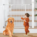 keny 36" Extra Tall Baby Gate for Stairs, 29-42.5" Wide Auto Close Dog Gate | Pressure Mounted Easy Walk Through Pet Gate for Doorways, Durable Safety Stair Gate, White