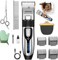 Professional Quiet Cat Clippers & Dog Grooming Kit | 250Min Cordless Pet Shaver,Low Noise Pet Hair Trimmer for Grooming,2in1 Wide & Narrow Blades,4 Combs,Scissors & Glove(Silver)