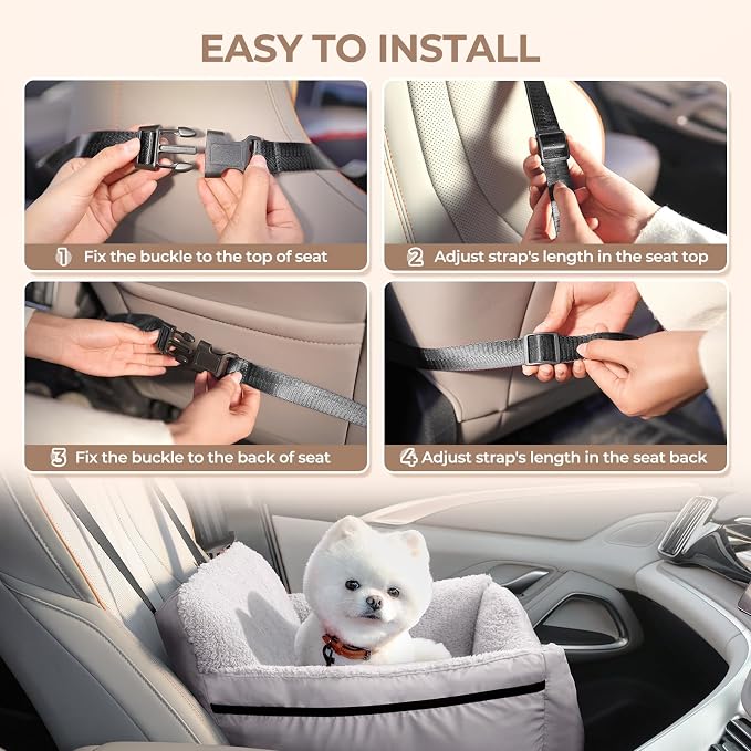 BurgeonNest Dog Car Seat for Small Dogs & Cats Under 25 lbs, Black Grey