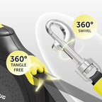 TUG 360° Tangle-Free Retractable Dog Leash | 16 ft Strong Nylon Tape (Medium, Black/Yellow)