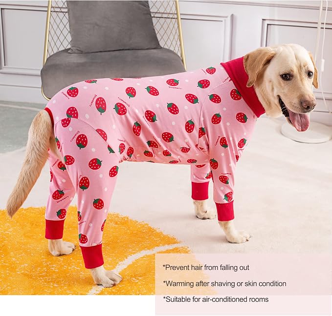 Dog Recovery Suit After Surgery Female Male, Medium Large Dog Neuter Shirt Cone Alternatives Prevent Licking Surgical Onesies (Strawberry, 5XL)