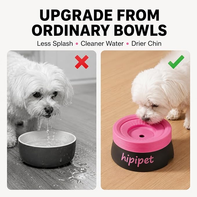 Dog Water Bowl No Spill with Floating Disk,Floating Pet Water Bowl for Dogs and Cats, for Travel and Home (Black+Pink(600ml))