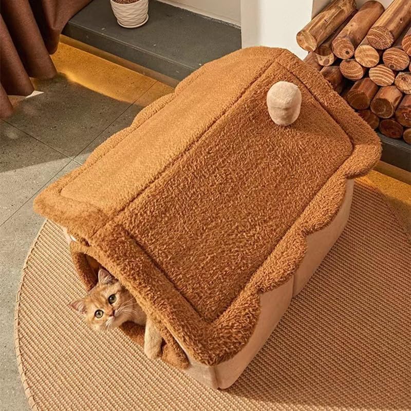 Cat Beds for Indoor Cats Small Dog,Cute Bear Cat Bed Cave Cat House, M - Image 5