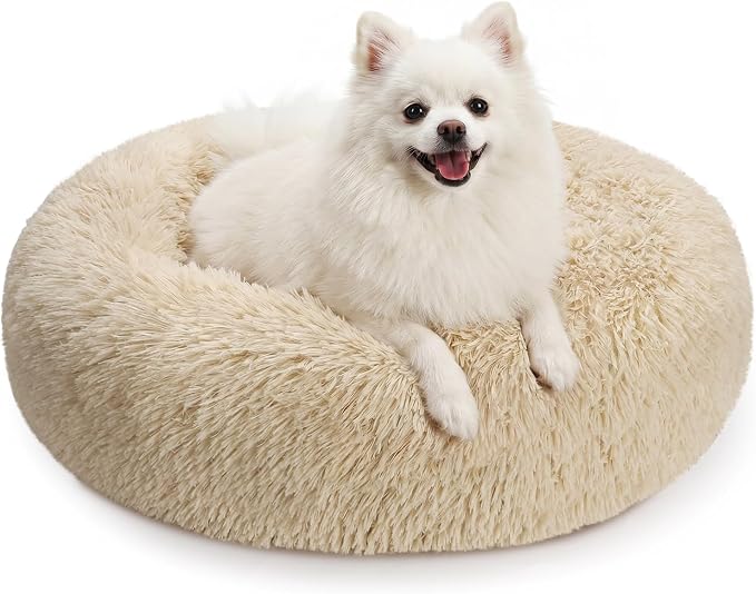 MIXJOY Orthopedic Dog Bed Comfortable Donut Cuddler Round Pet Beds Ultra Soft Washable Dog and Cat Cushion Bed (23'', Biege)