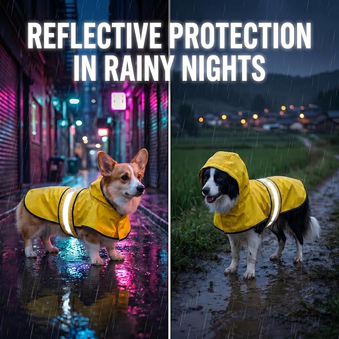 Dog Raincoat and Shoes for Weighing 50-70lbs, Spring Summer Waterproof Dogs Boots & Paw Protectors, Adjustable Pet Poncho with Leash Hole for Large Medium Small Dogs, Yellow(Single Side)