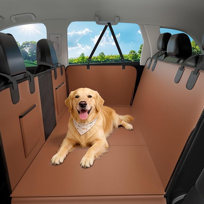 Hard Bottom Dog Car Seat Cover, 52"×65", Waterproof PU Leather | Stable Hard Bottom Support for Comfortable Rides with Large Dogs