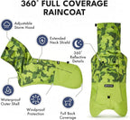 Spark Paws Dog Raincoat, Waterproof Windproof Rain Jacket, for Small Medium Large Extra Large Dogs, Reflective Breathable Full-Body Coverage Dry Suit - Camo Lime - XL