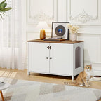 HOOBRO Litter Box Enclosure, Cat Litter Box Furniture with Removable Divider, Hidden Litter Box Furniture, Wooden Cat House, End Side Table, 31" L x 17.5" W x 19.7" H, White and Walnut WH03MW01G2