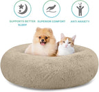 SAVFOX 36 inches Calming Donut Dog Bed - 3X Durable Plush Faux Fur, Machine Washable & Non-Slip, Fits up to 100 lbs, Beige