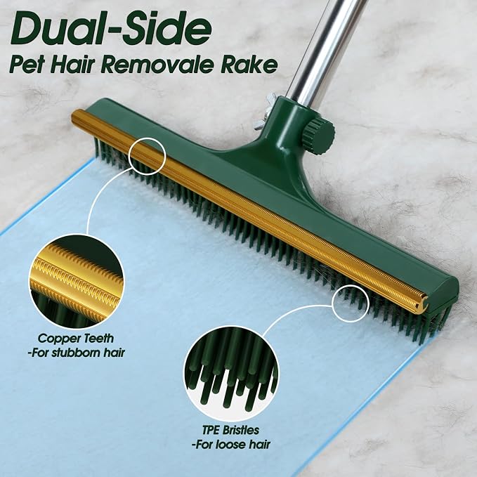 Carpet Rake for Pet Hair Removal Tool, 3 Pcs Dog Cat Hair Brush | 60'' Pet Hair Remover for Pet Owner Reusable Carpet Broom with Long Handle, Lint Brush for Rugs, Mats, Couch, Furniture