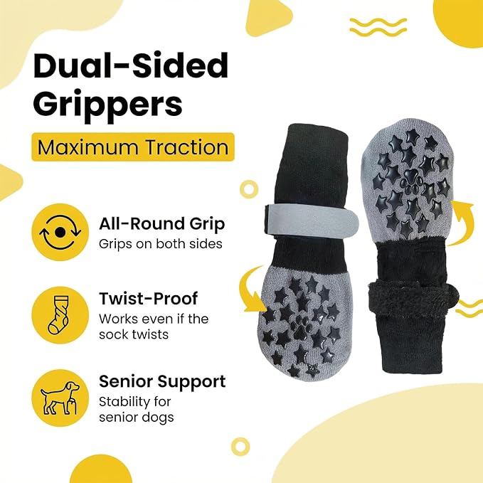 Reflective Dog Socks Grippy Socks Prevent Licking Paws，Anti Slip Paw Protection, for Hardwood Floors & Hot & Cold Pavement, Small Medium Large & Senior Dogs (Classic Grey, Giant)
