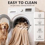 gogobunny Waterproof Flannel Blanket for Bed Couch Sofa, Reversible Double-Sided Throw for Dog Puppy Cat, Stain Resistant Furniture Protector Against Liquid Pee and Fur (90" x 90", Beige/Cream)