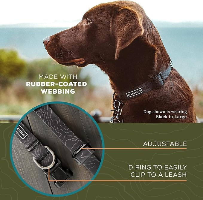 Wilderdog Waterproof Dog Collar - Repels Water & Dirt - Medium 13"-18" - Black