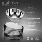 Felli Pet Oblik Acrylic Raised Dog Food Water Bowl Stainless Steel Slanted Oval Dish for Short Leg Puppy & Small Medium Pet, Elevated Tilted Metal Feeder (Smoky, 1.5 Cups Oval Dish)