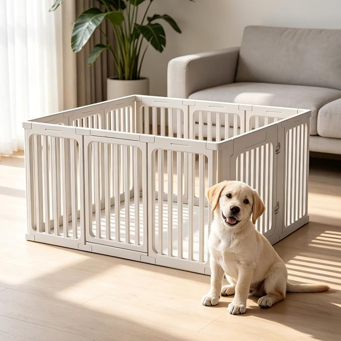 30" Plastic Dog Playpen, 11-Panel Lightweight Pet Play Pen | No-Tool Assembly, Foldable, Quiet & Safe for Small/Medium Dogs & Cats, Indoor Use