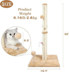 ANWA 32" Tall Cat Scratching Posts for Indoor Cats, 3-in-1 Vertical Cat Scratching Post with Plush Toys, Premium Sisal Post for Cats at All Ages with Reinforced Stable Base, Beige
